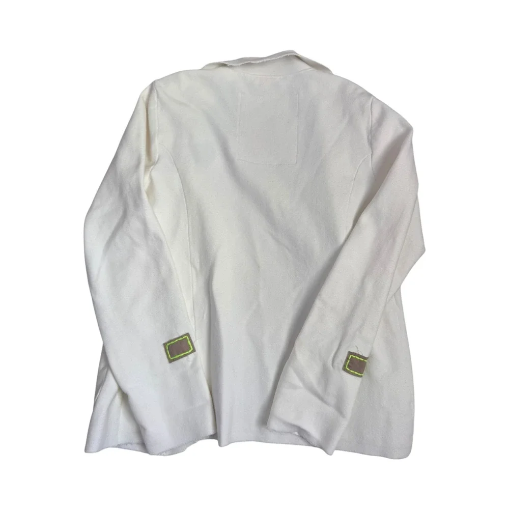 Lisa Todd Summer Blazin White Knit Blazer Cotton Stretch Embroidered Patch Small